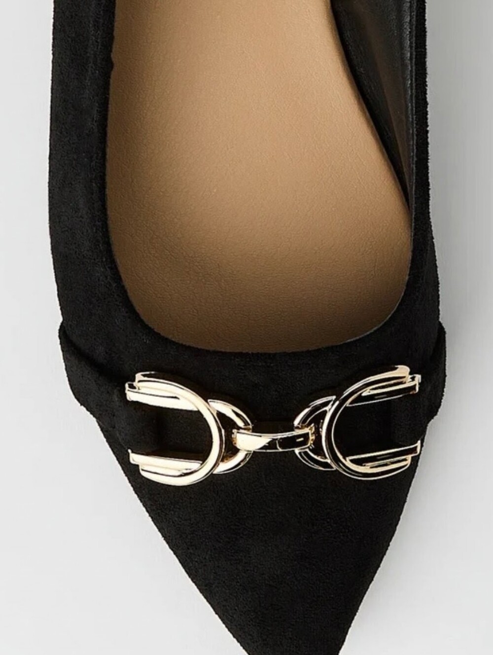 Women's Black Pointed Toe Ballet Flat with Gold Accent